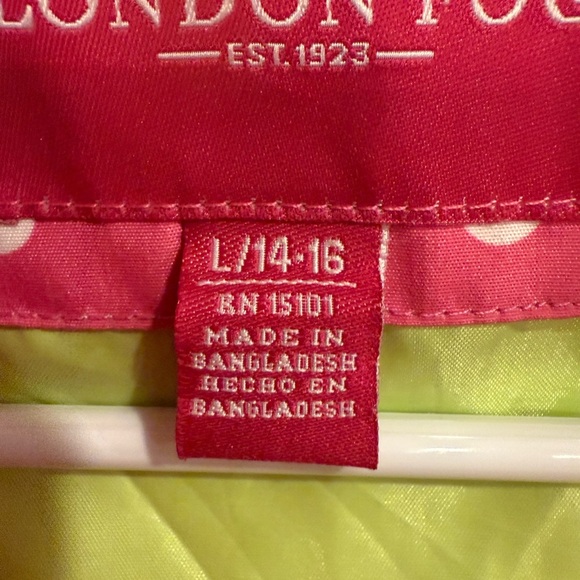 London Fog Pink Polka Dot Hooded Raincoat – Girls Size L (14–16) Barbiecore - Picture 10 of 15